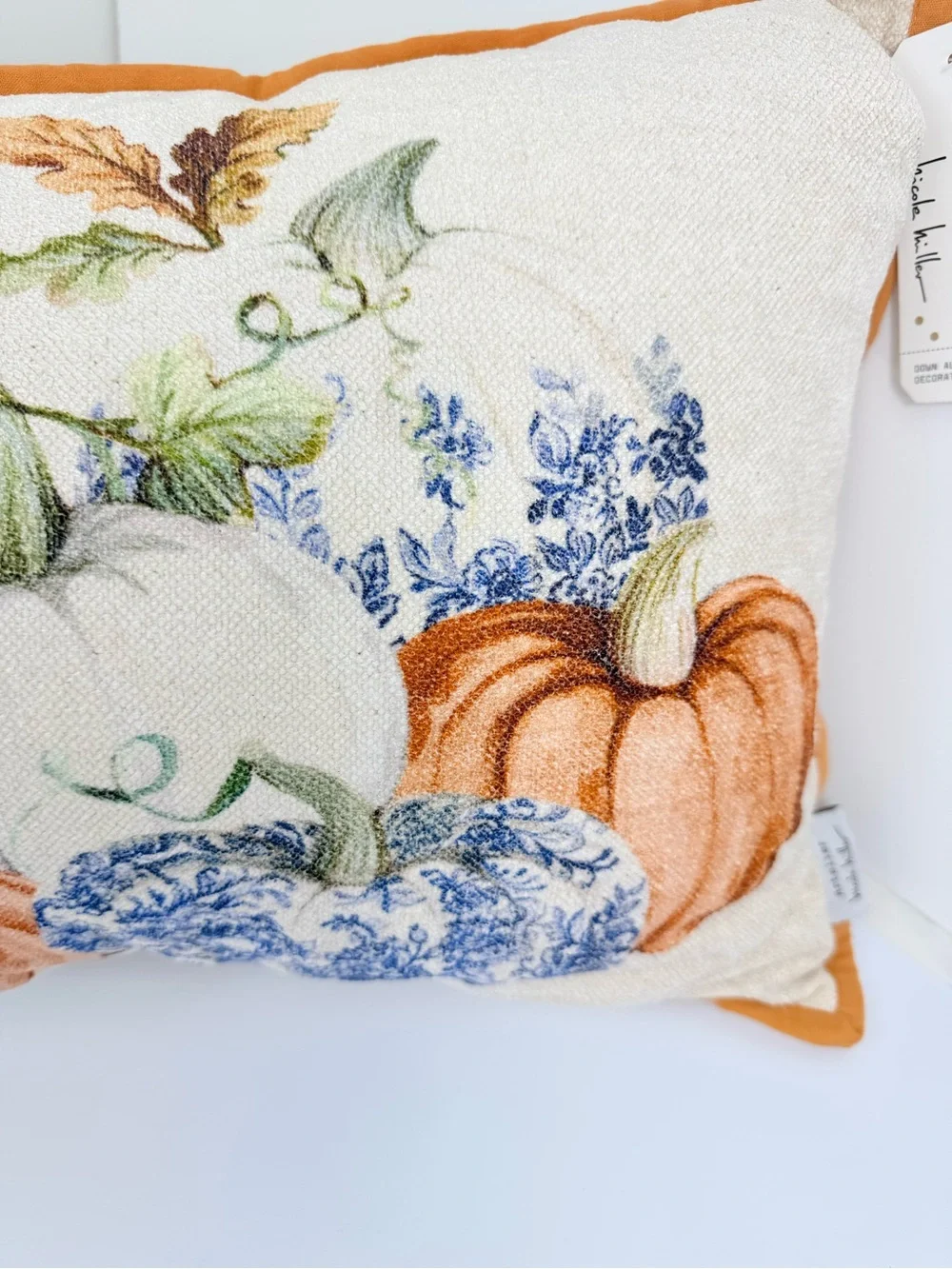 Artelier Nicole Miller Orange Cream Pumpkin Print Soft Woven Long Accent Pillow